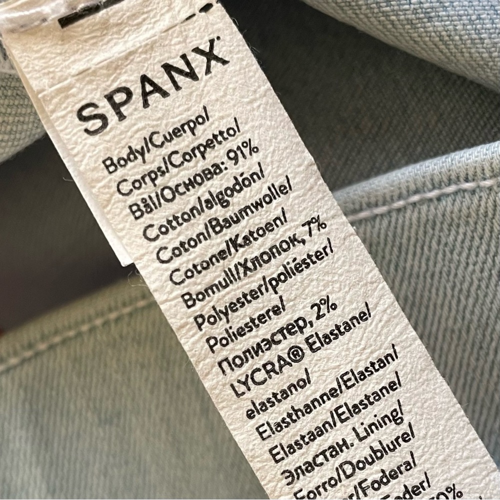 SPANX Light Blue Cotton Blend Stretch Flat Front Flare Leg Denim Jeans Medium - Picture 5 of 13